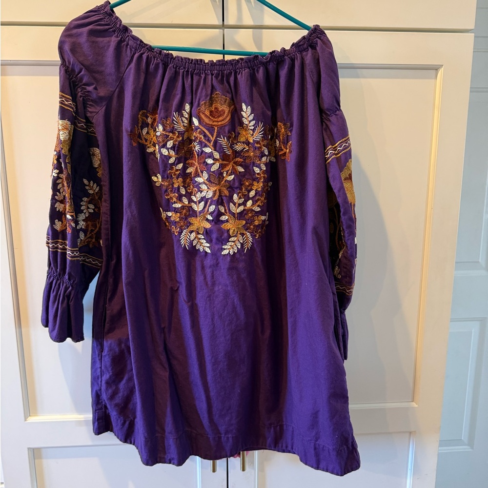Medium Free People Fleur Du Jour Violet Long Sleeve Dress/pockets 100% cotton
